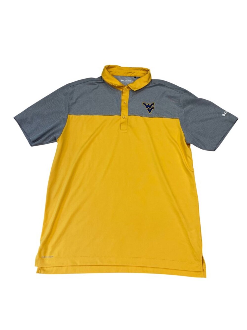 Columbia Golf West Virginia Mountaineers Polo Shirt Men's Size Large Gray Gold